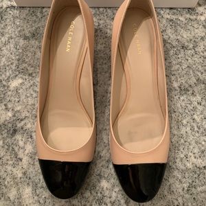 Cole Haan “cap toe nude & black heels”